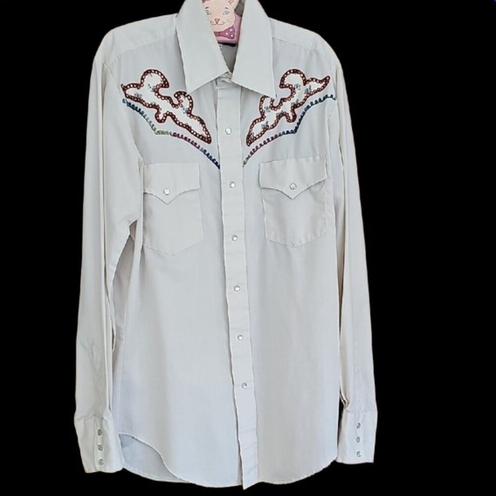 Vintage Champion Western Wear Embroidered Pearl Snap Button Shirt 15 1/2 34